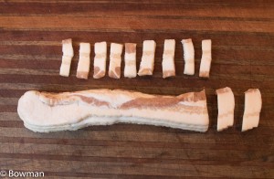 Bacon strips cut into lardon
